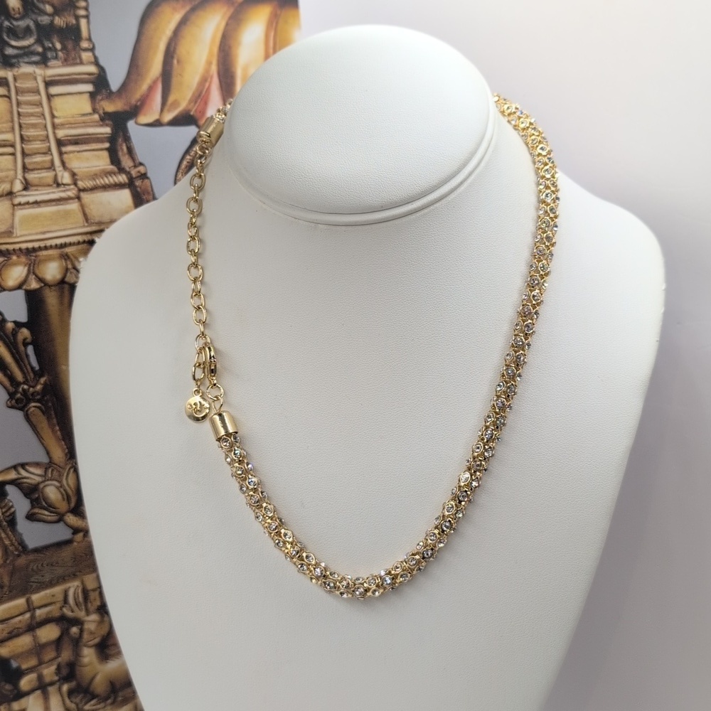 Goldtone And Rhinestone Studded Byzantine Necklace Euc Gloria Vanderbilt - Picture 3 of 6